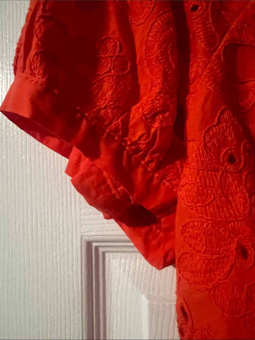 Calypso St. Barth Bright Orange Eyelet Short Sleeve Blouse - Picture 3 of 3